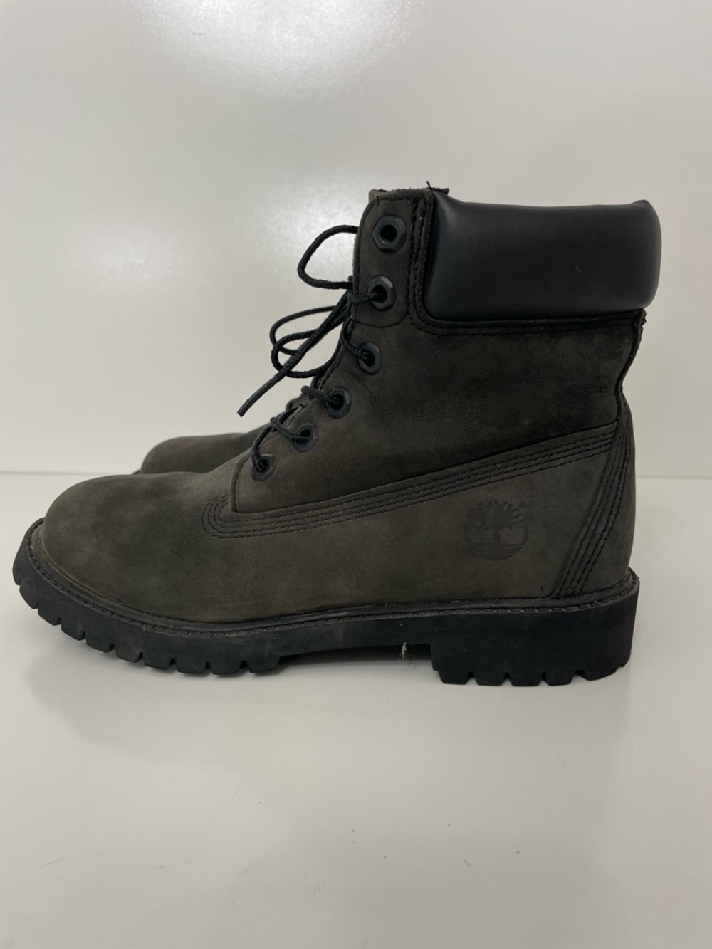 Timberland Premium Leather Charcoal Waterproof Boots Juniors 4 Womens 5.5 Grunge